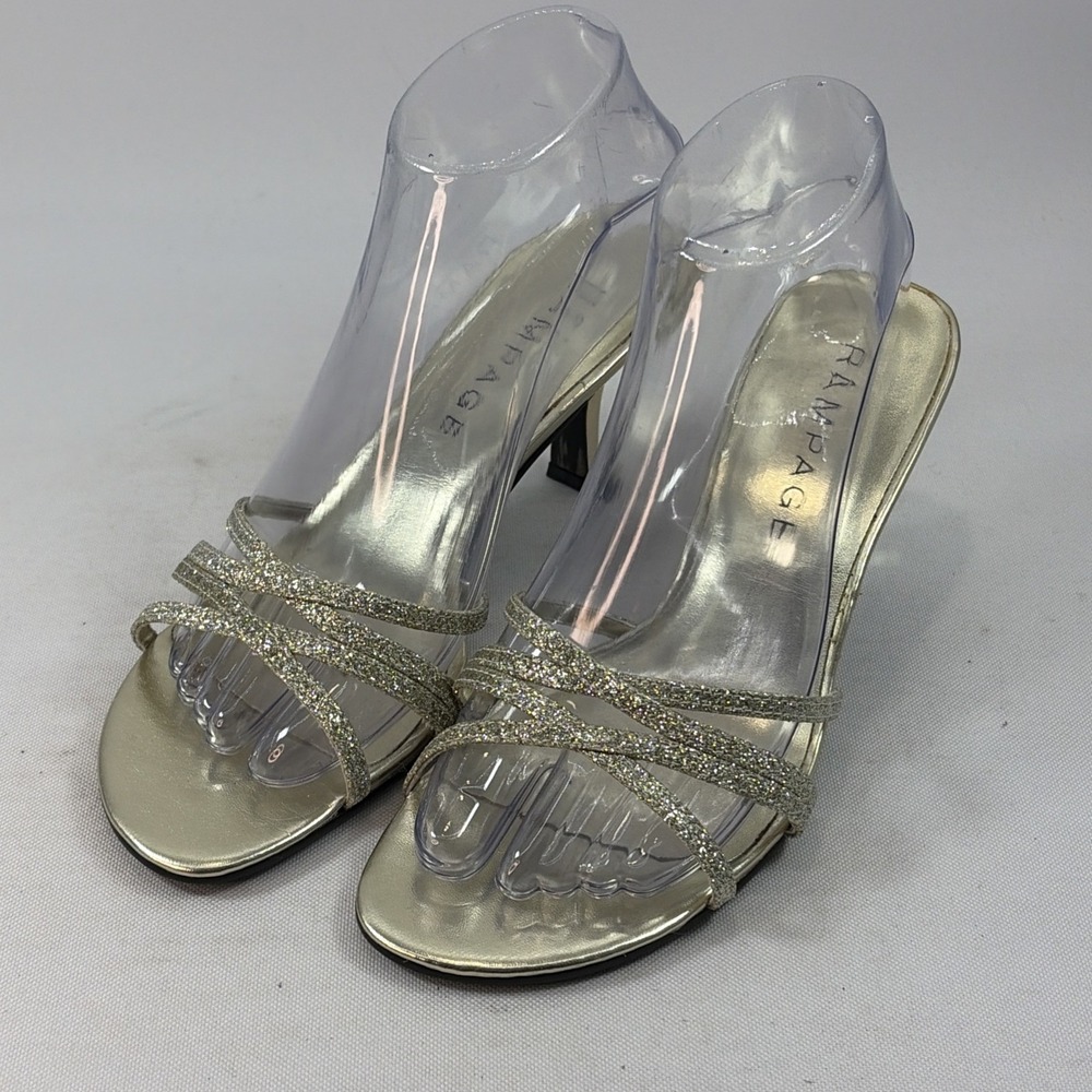 Rampage Frankie Silver Glitter Metallic Slip On Kitten Heels Women's Size 7M